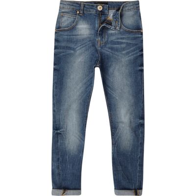 Boys mid blue wash Tony slouch fit jeans